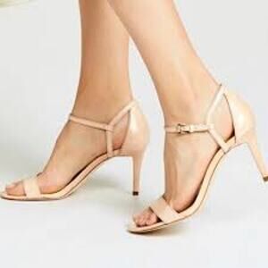 MICHAEL KORS Simone Strappy Patent Leather Sandals 3" Heel Size 7 Shoes Beige